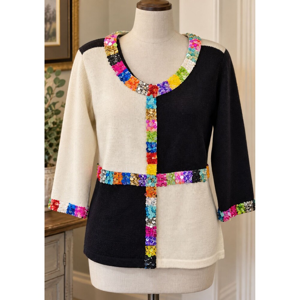 Vintage Design Options Philip Jane Gordon Sweater M Sequin Colorblock Cardigan